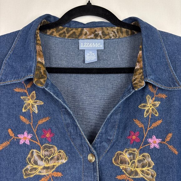 Liz & Me Embroidered Denim‎ Button-Up Top Women's 4X Floral Western Boho Shirt - Picture 9 of 16